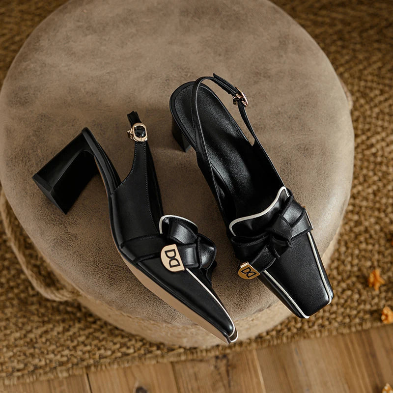 【JOCHEBED HU】2026 New Summer Retro High-heeled Lady Sandals Female Thick Heel Square Toe with Back Empty Shoe Trend 33-46