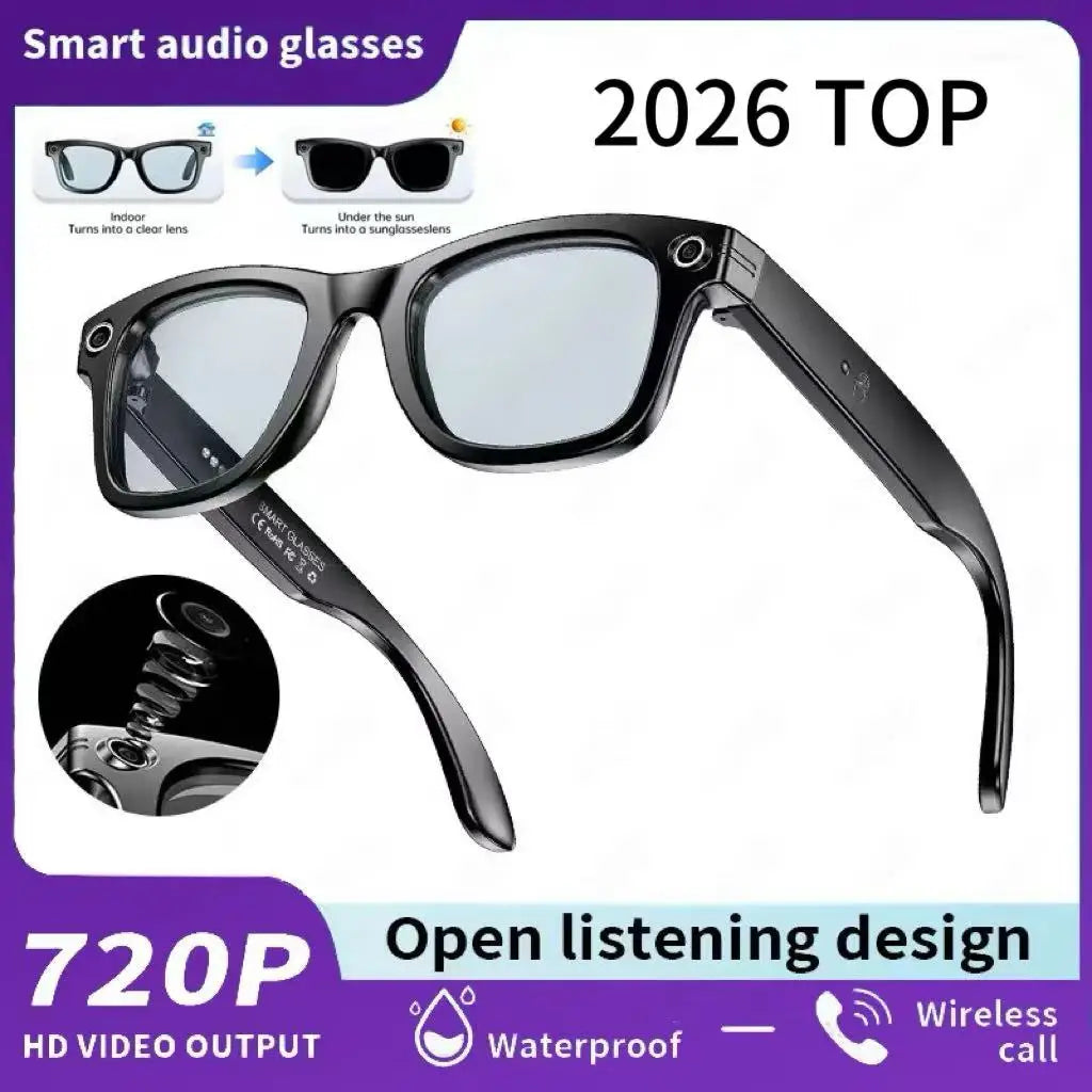 Lightweight Polymer Frame Smart Glasses With 8MP Camera — Black | KIMLUD