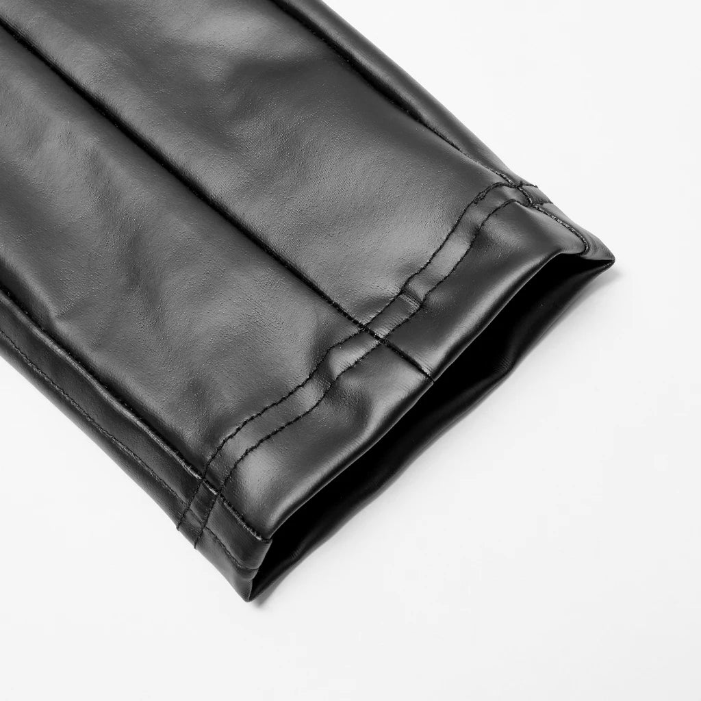 PUNK RAVE Gothic Skinny Imitation Leather Charm Sexy Pants Splicing with Mesh Punk Daily Simple Black Leggings Fashion
