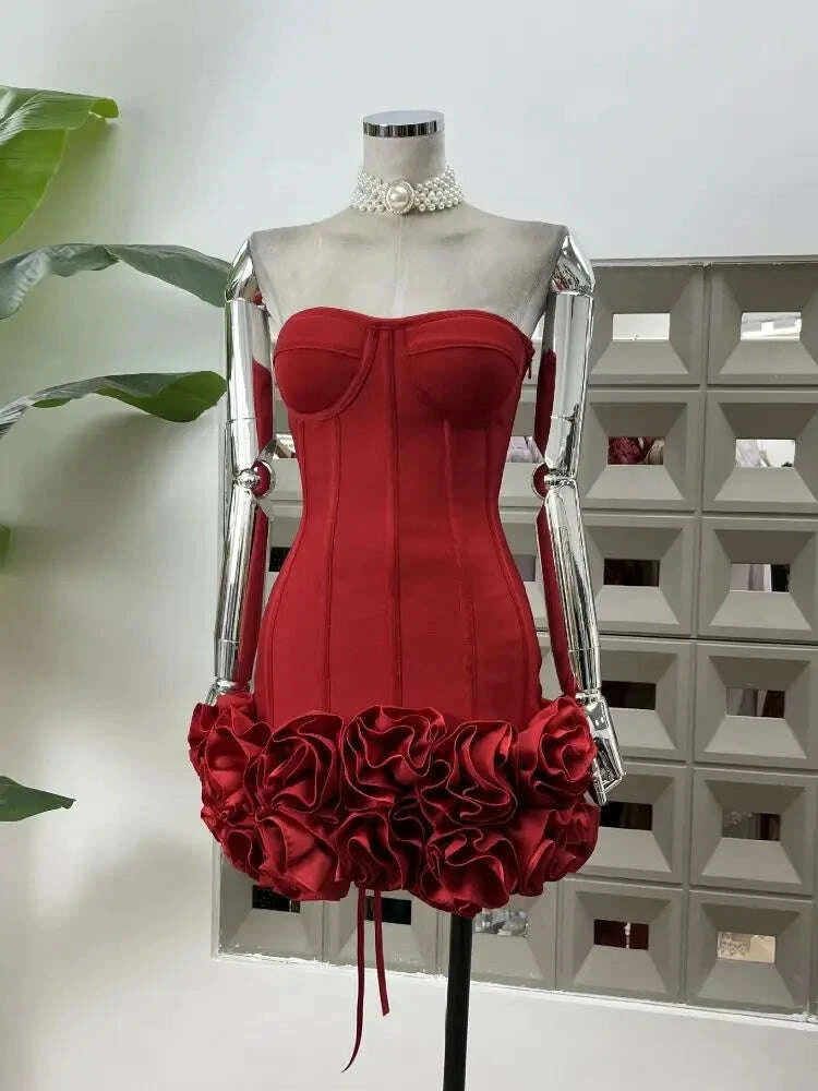 Sexy Strapless Bodycon Dresses for Women 3D Floral Fashion Party Evening Club Bandage Dress Formal Elegant Slim Birthday Gowns Sexy Strapless Bodycon Dresses for Women 3D Floral Fashion Party Evening Club Bandage Dress Formal Elegant Slim Birthday Gowns