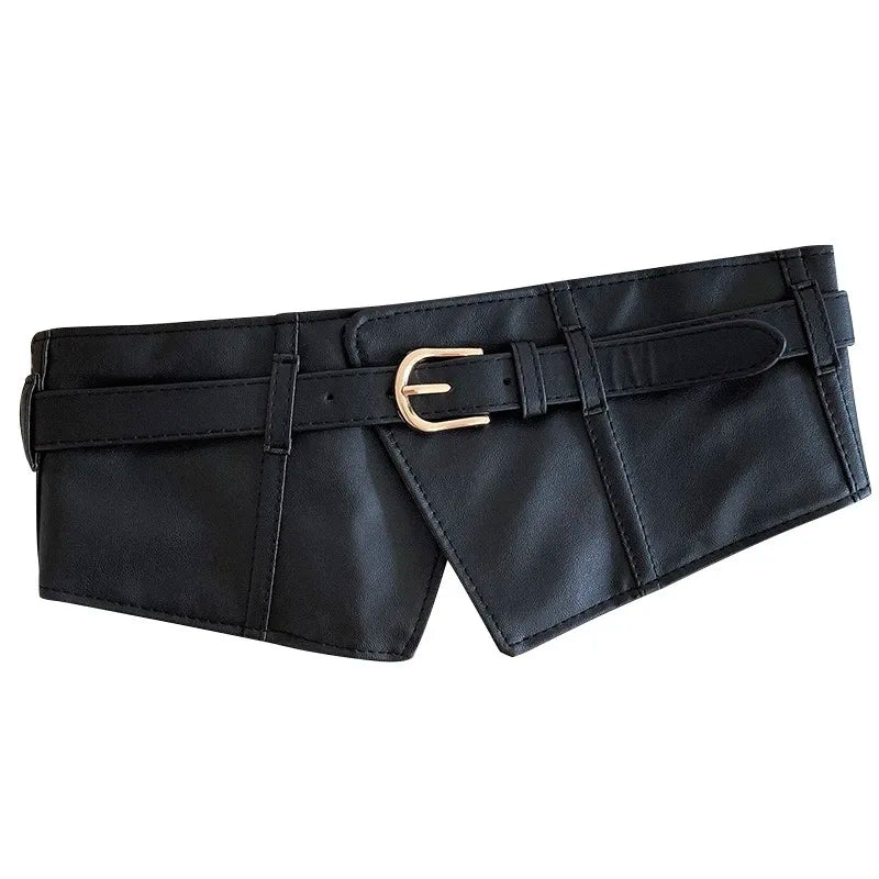 Deluxe Wide PU Leather Solid Belt — Black | KIMLUD