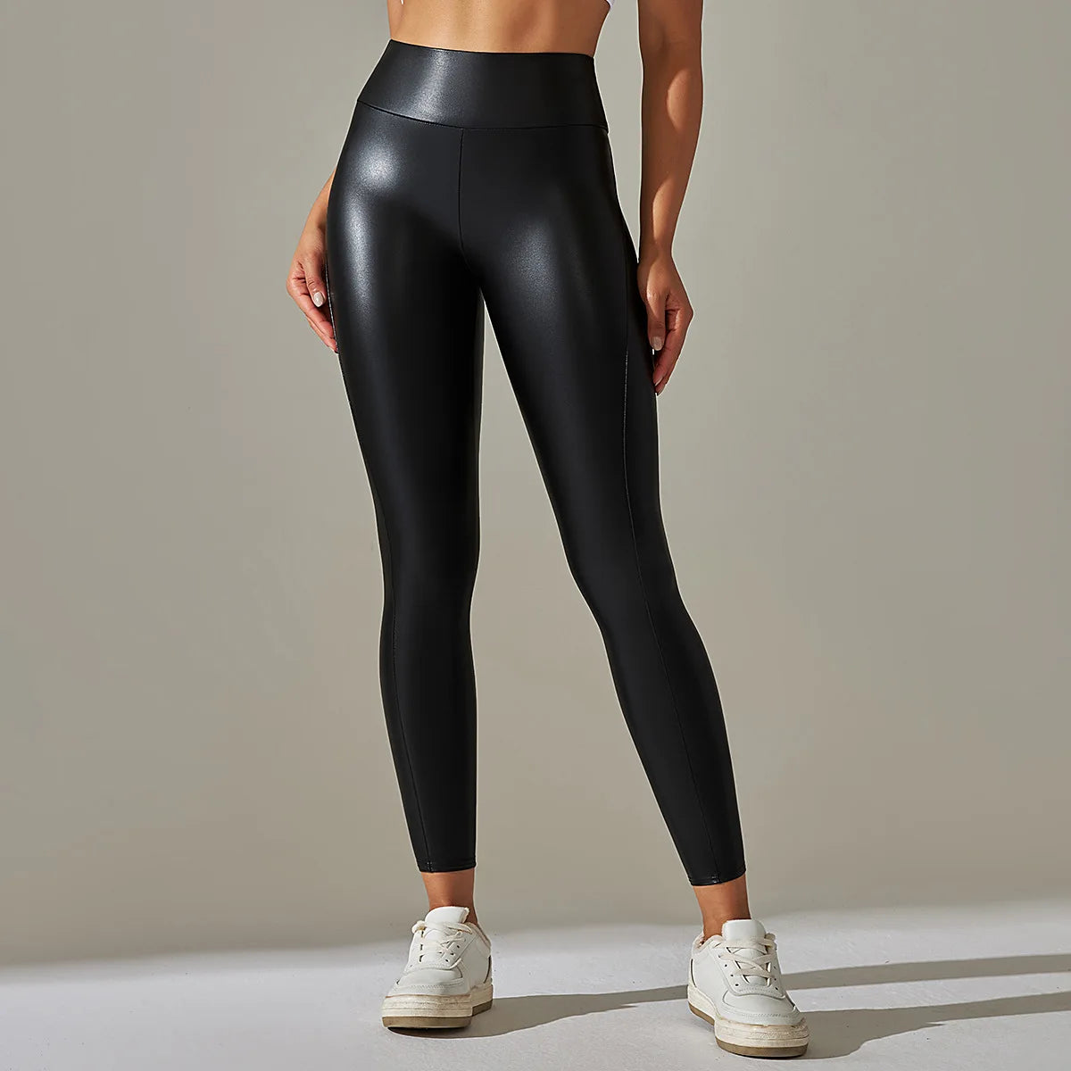 Women's New Elastic Bright PU Patchwork Leather Pants Colorful High Waist Tight Fit Hip Up Outwear Sexy Stretch Yoga Leggings