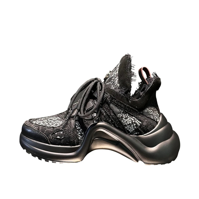 Lace-Up Sneakers Thick Sole City-Stride Comfort For Daily Urban Walks And Elevated Pace — White | KIMLUD