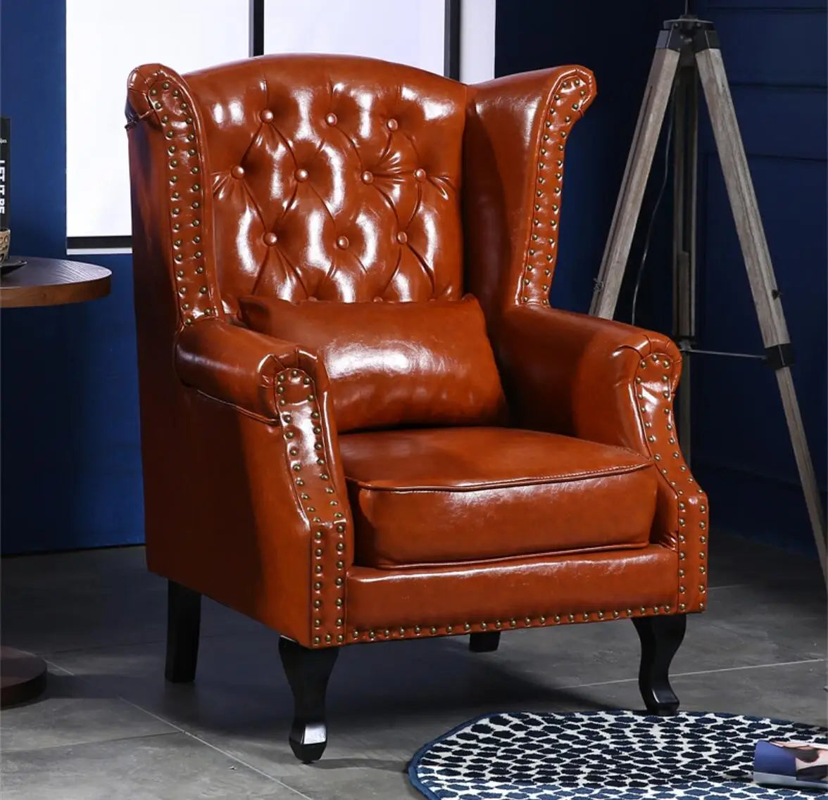 Leather Chesterfield Armchair With Nailhead — Black | KIMLUD