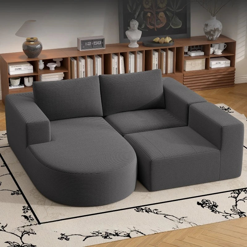 Corduroy Two-Seater Sofa With Italian Minimalist Lines And Subtle Depth — Blue | KIMLUD