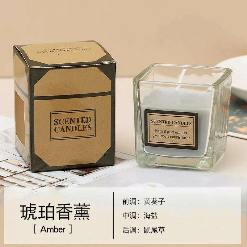 KIMLUD, Candy Color Fragrance Candle Fragrance Environment Glass Square Cup Bedroom Household Decoration Small and Fresh, KIMLUD Womens Clothes