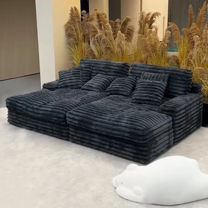 Velvet Cloud Striped Sofa Bed With Italian Minimalist Silhouette — Gray | KIMLUD