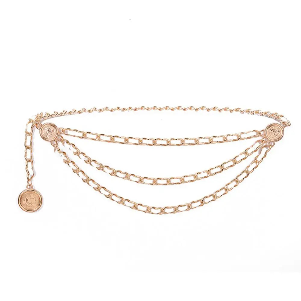 Metal Tassel Chain Waist Belt Retro Pendant Decoration — Gold-Tone | KIMLUD