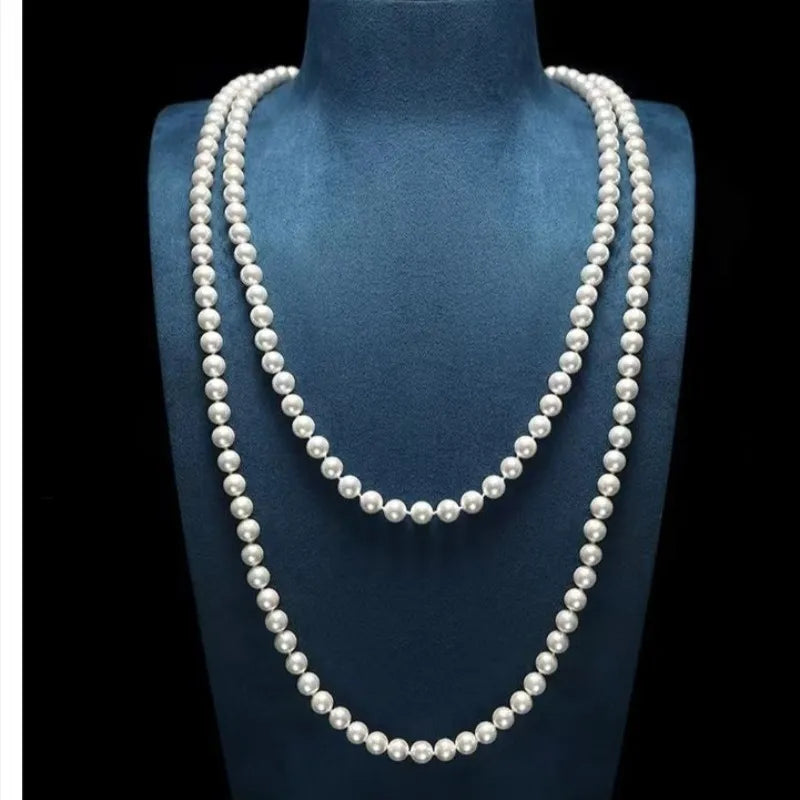 Pearl Necklace – Long Multi-Layer – Sterling Silver | KIMLUD