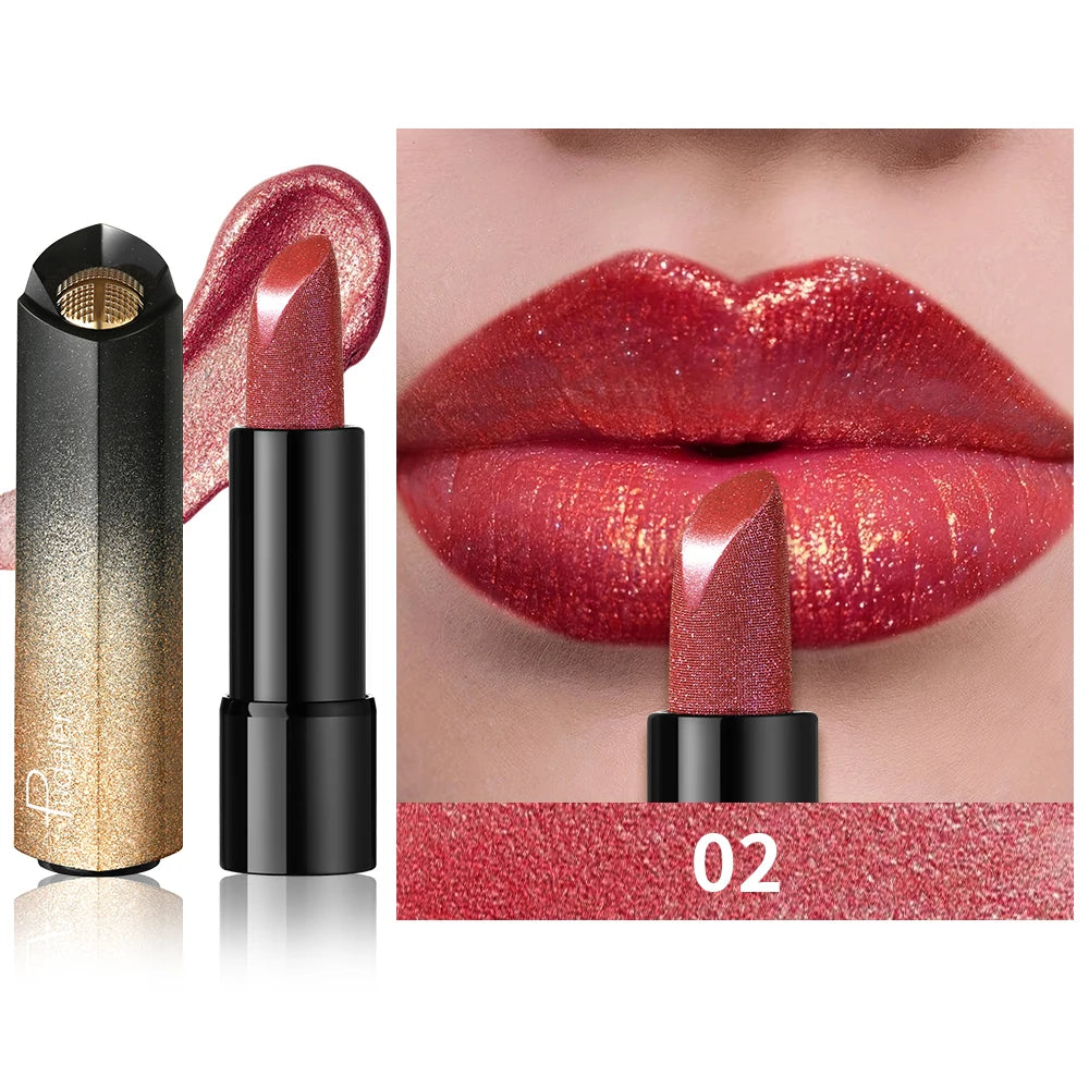 Pudaier Pearly Metallic Shimmer Lipstick, Glitter Shine Finish, Creamy Smooth Texture, High Pigment Party Makeup