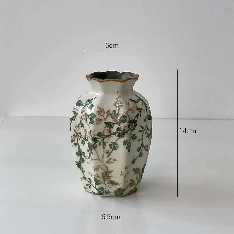 KIMLUD, New Chinese ceramic vase dried flower water flower arrangement retro living room entrance decoration ornament small and fresh, KIMLUD Womens Clothes