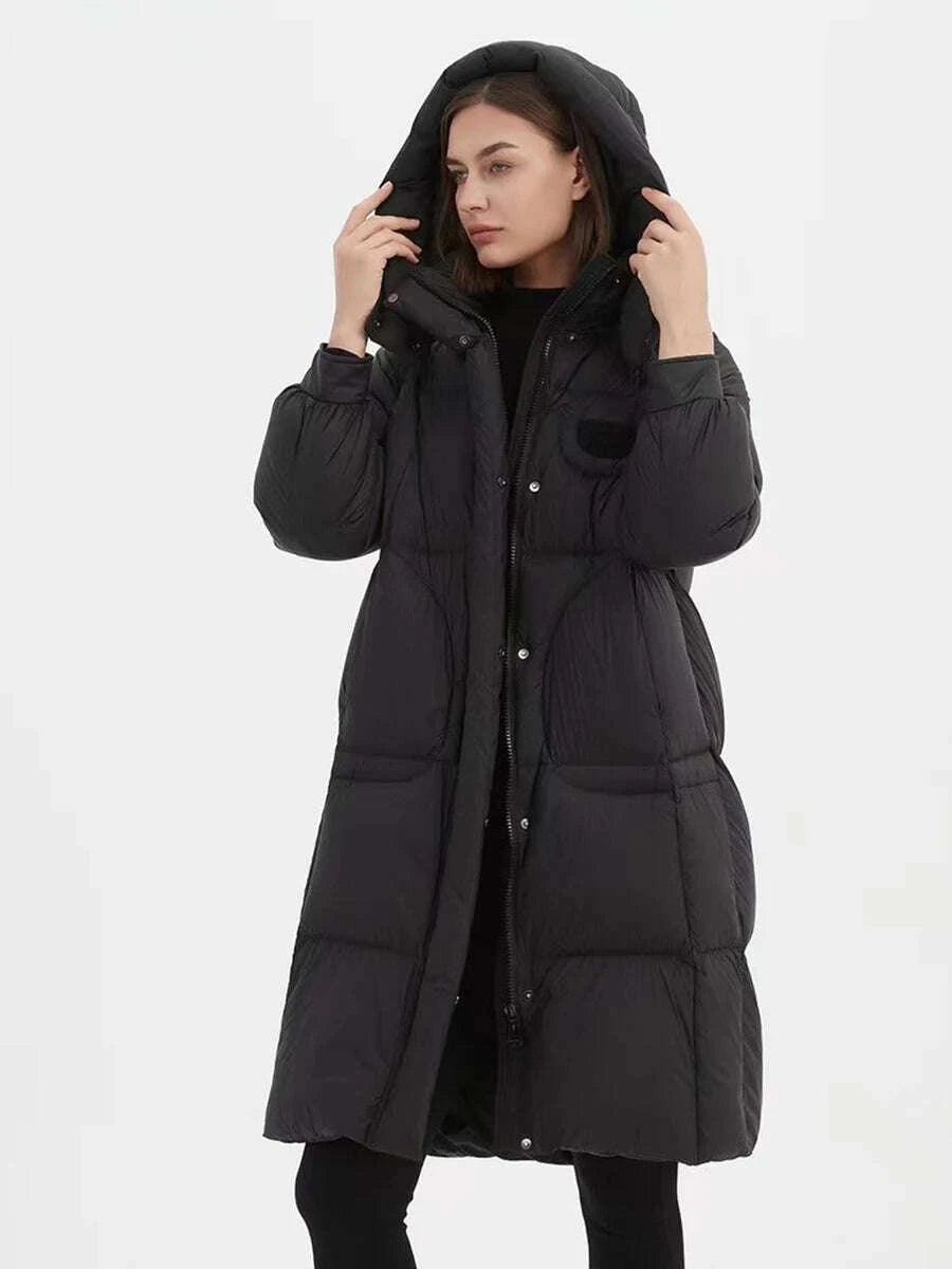 KIMLUD, Hirsionsan Winter Long Solid Hooded Puffer Clothing Women Loose Casual White Duck Down Jackets Retro Streetwear Simple Warm Coat, KIMLUD Womens Clothes