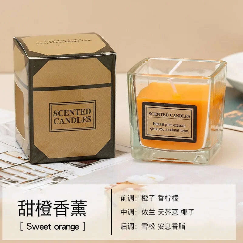 KIMLUD, Candy Color Fragrance Candle Fragrance Environment Glass Square Cup Bedroom Household Decoration Small and Fresh, KIMLUD Womens Clothes