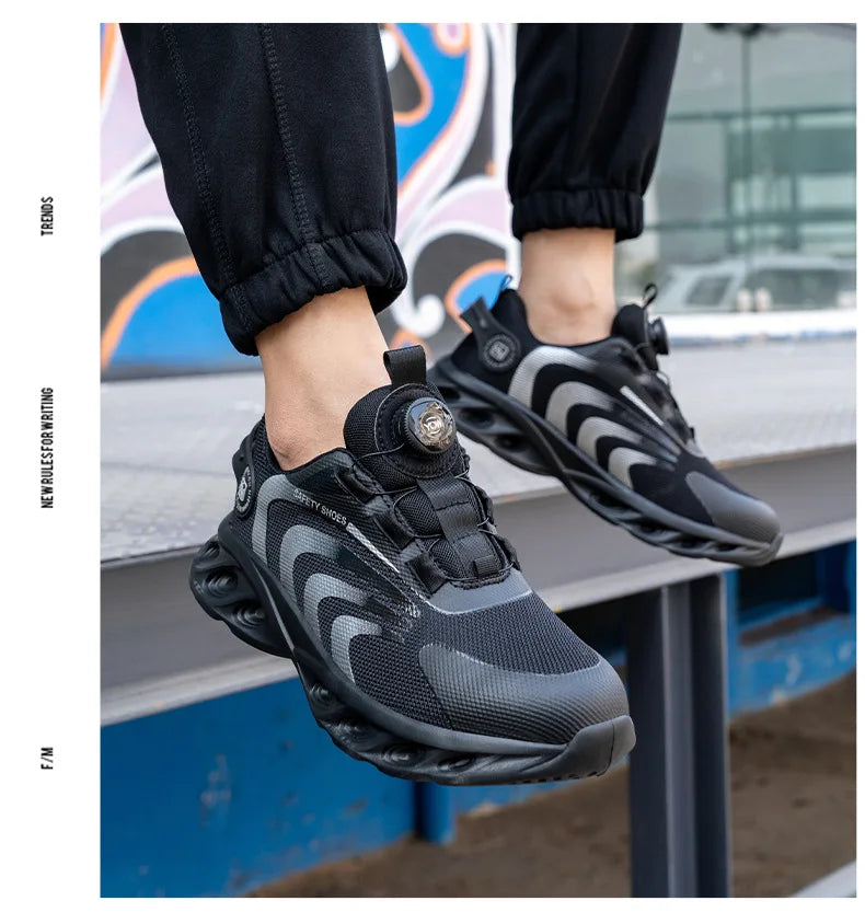 Rotary Buckle Work Sneakers Protective Shoes Lightweight Safety Shoes Puncture-Proof Anti-smash Steel Toe Shoes Work Boots Men