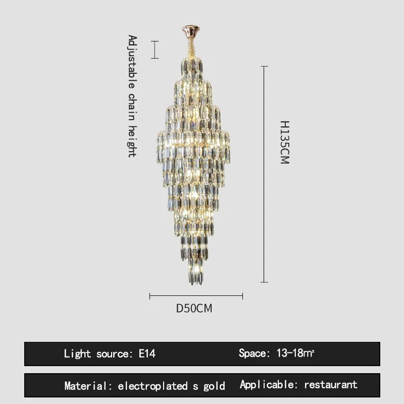 Duplex Building Chandelier Villa Living Room Crystal Lamp Hotel Luxury Chandelier High-end Spiral Staircase Long Chandelier