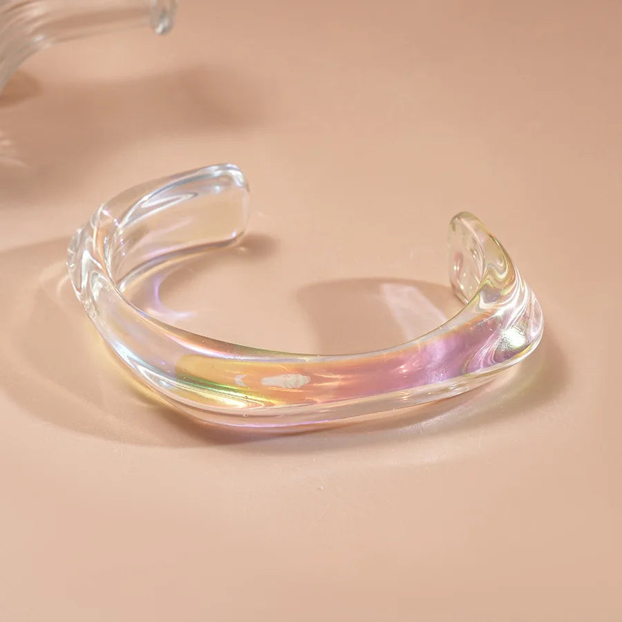 Bohemia Transparent Colorful Acrylic Opening Bangle for Women Irregular Large Wide Cuff Bracelet New Trend Couple Jewelry F