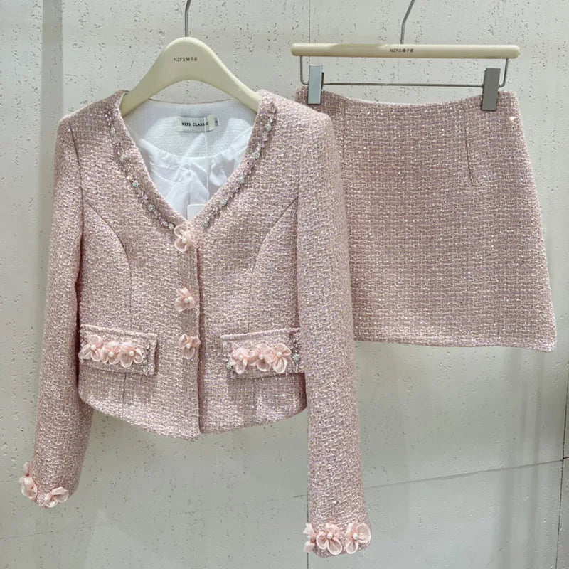 2024 autumn NEW Two Piece Set For Women Jacket Coat + short Skirt 2 piece sets women outfit conjuntos femininos elegantes