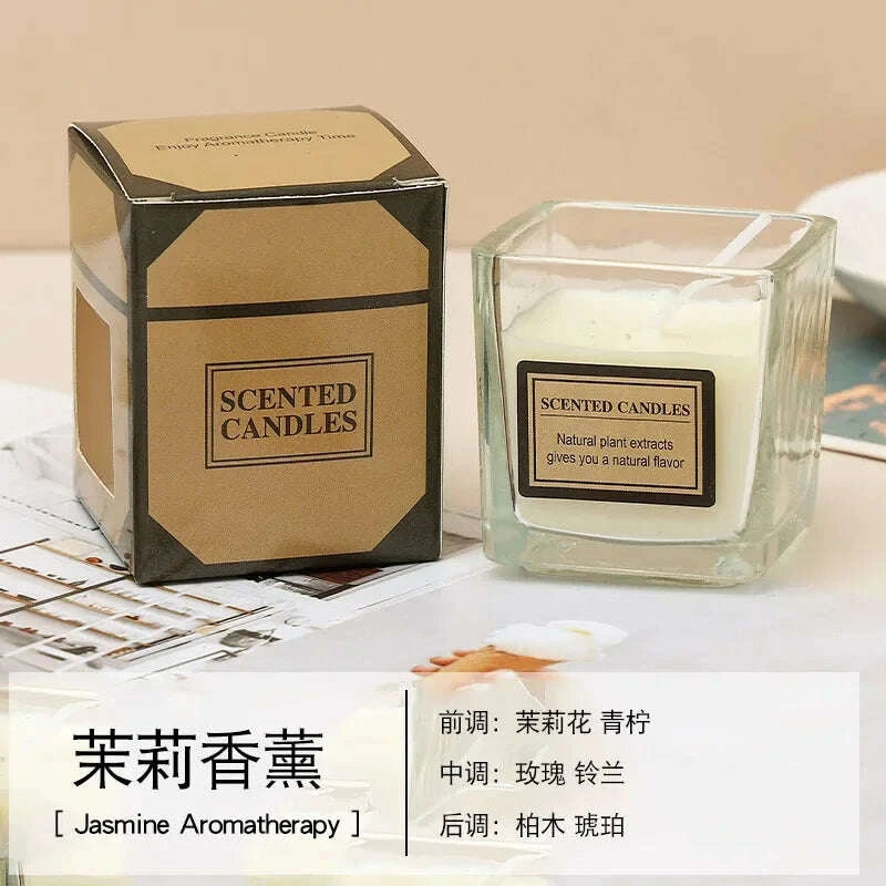 KIMLUD, Candy Color Fragrance Candle Fragrance Environment Glass Square Cup Bedroom Household Decoration Small and Fresh, KIMLUD Womens Clothes