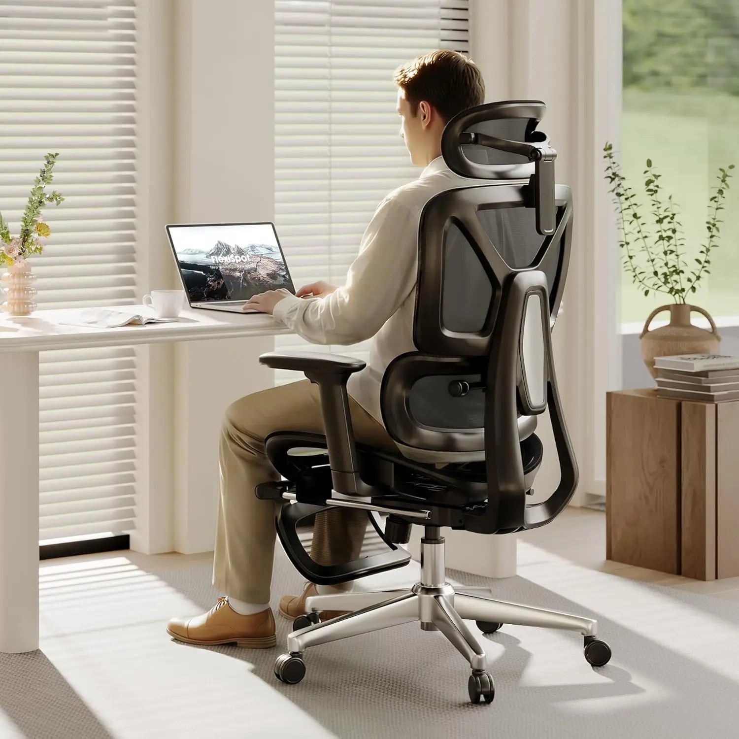 Mesh Ergonomic Office Chair With Footrest And 3D Armrests — Black | KIMLUD