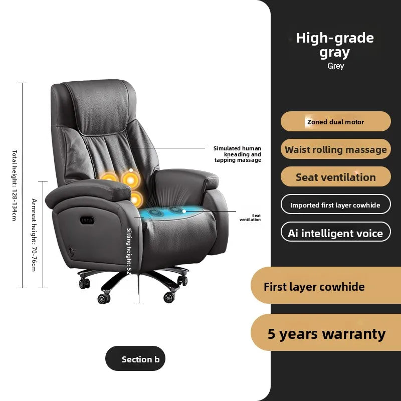 Genuine Leather Executive Office Chair Massage — Cream | KIMLUD