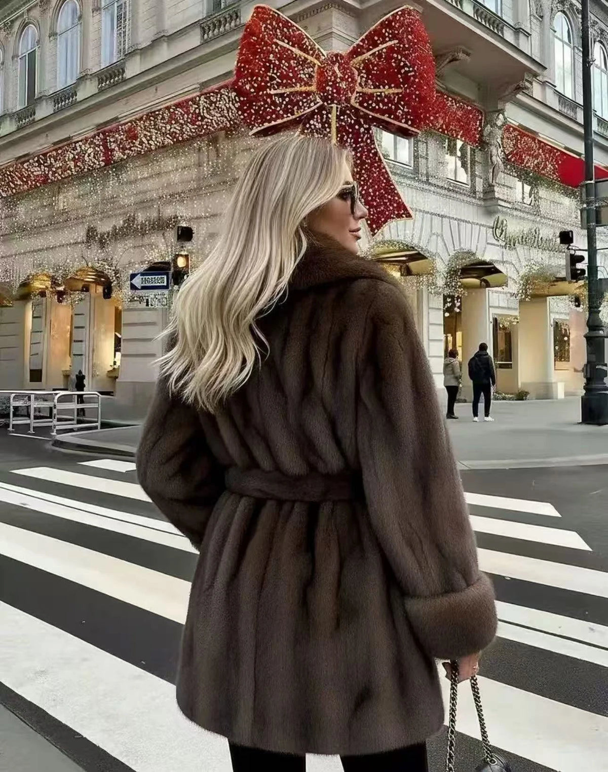 Faux Mink Fur Coat – Wrap Belted Lapel Collar – Mid Length – Brown | KIMLUD