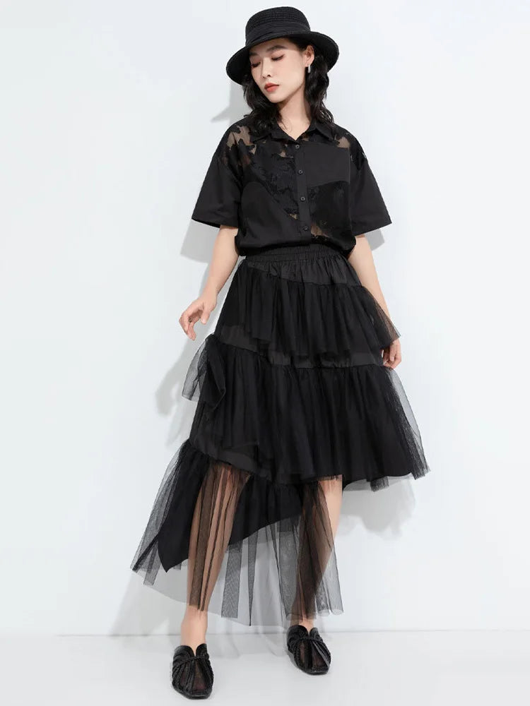 A-Line Skirt – High Elastic Waist – Jersey – Black | KIMLUD