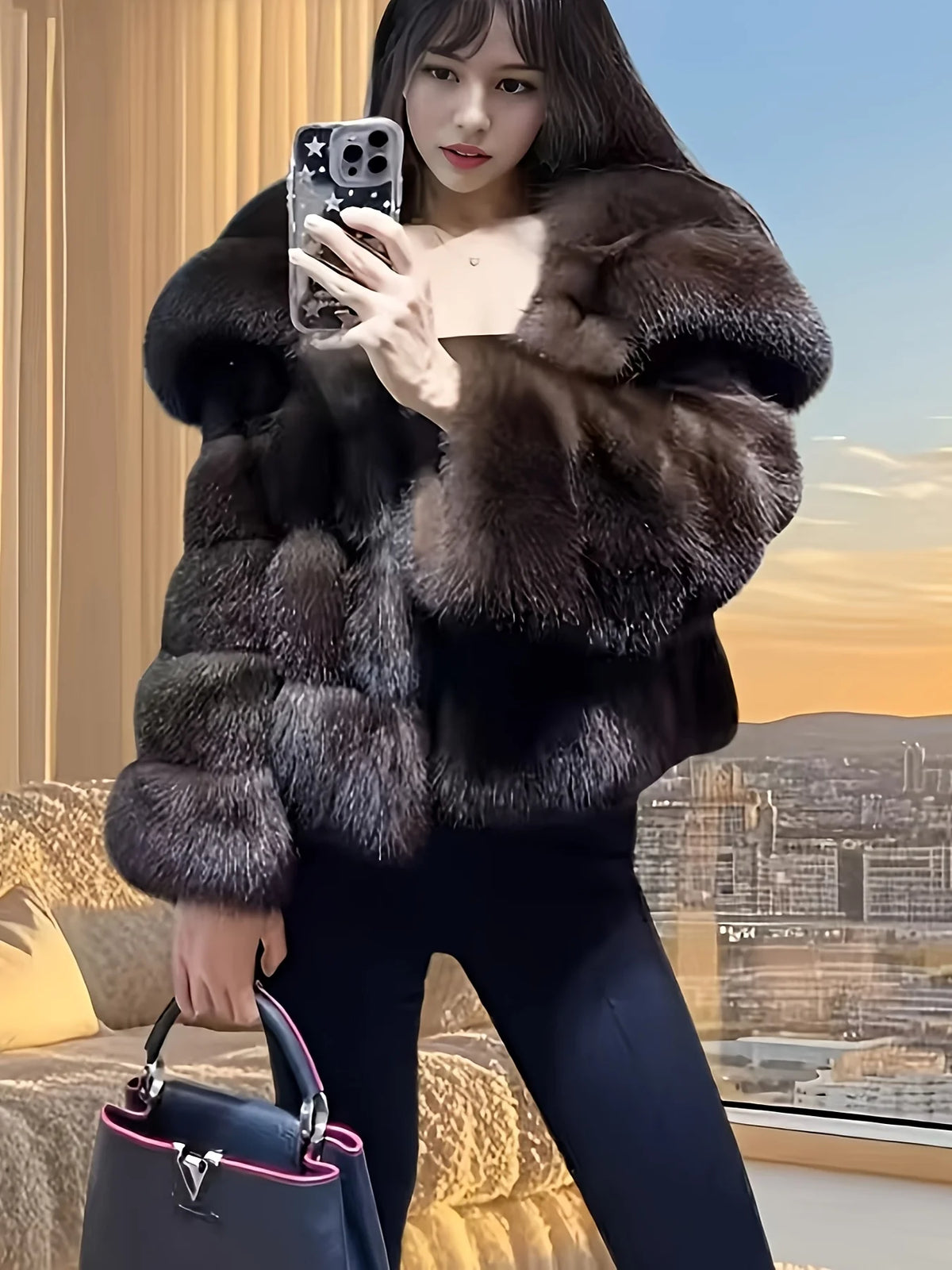Coat – Cropped Silhouette – Imitation Fur – Large Lapel | KIMLUD