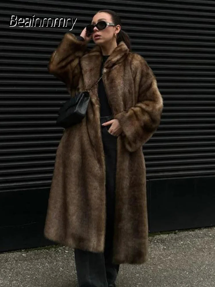 Winter Warm Thick Women Faux Fur Coats Luxury Oversized Long Coats Fleece Overcoat 2025 New Female Elegant Street Outerwear