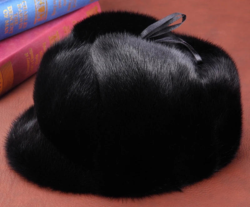 Mink Fur Winter Hat — Top-Hat Crown Silhouette — Deep Black | KIMLUD