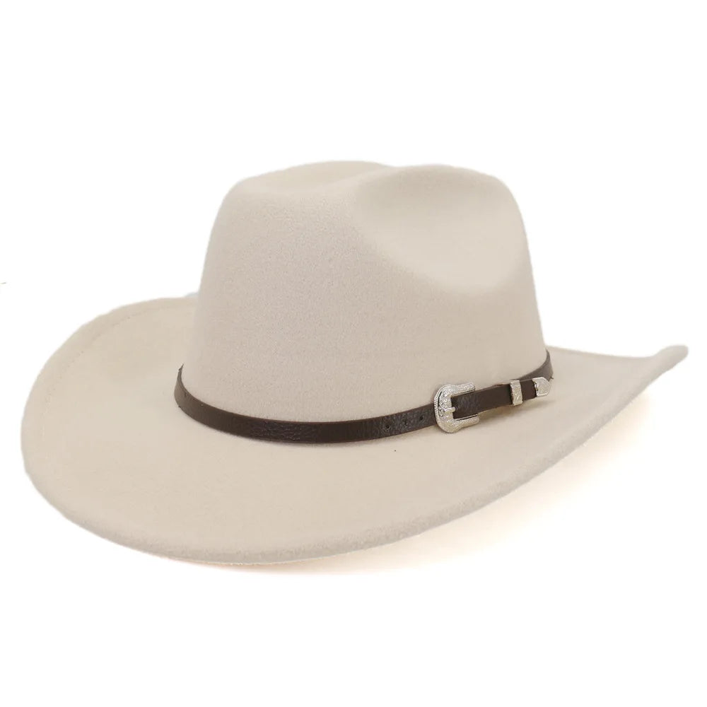 Felt Western Cowboy Hat With Black Belt — Black | KIMLUD