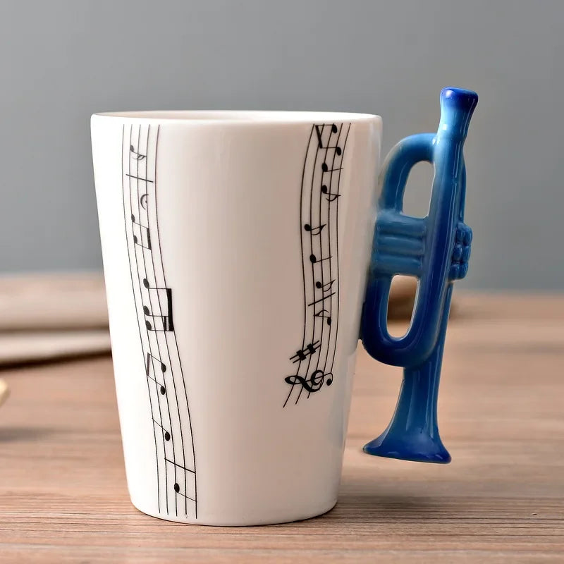 Bone China Mug With Music Note Motif And Delicate Guitar Handle — White | KIMLUD