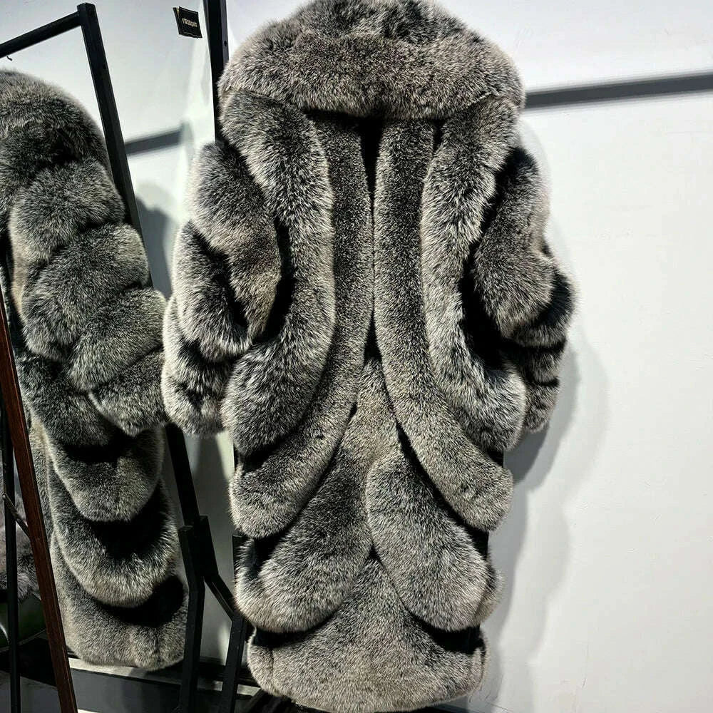 KIMLUD, YOLOAgain 2025 Winter Warm Luxury Real Fox Fur Coat Women Pink Fox Fur Jacket Long, KIMLUD Womens Clothes