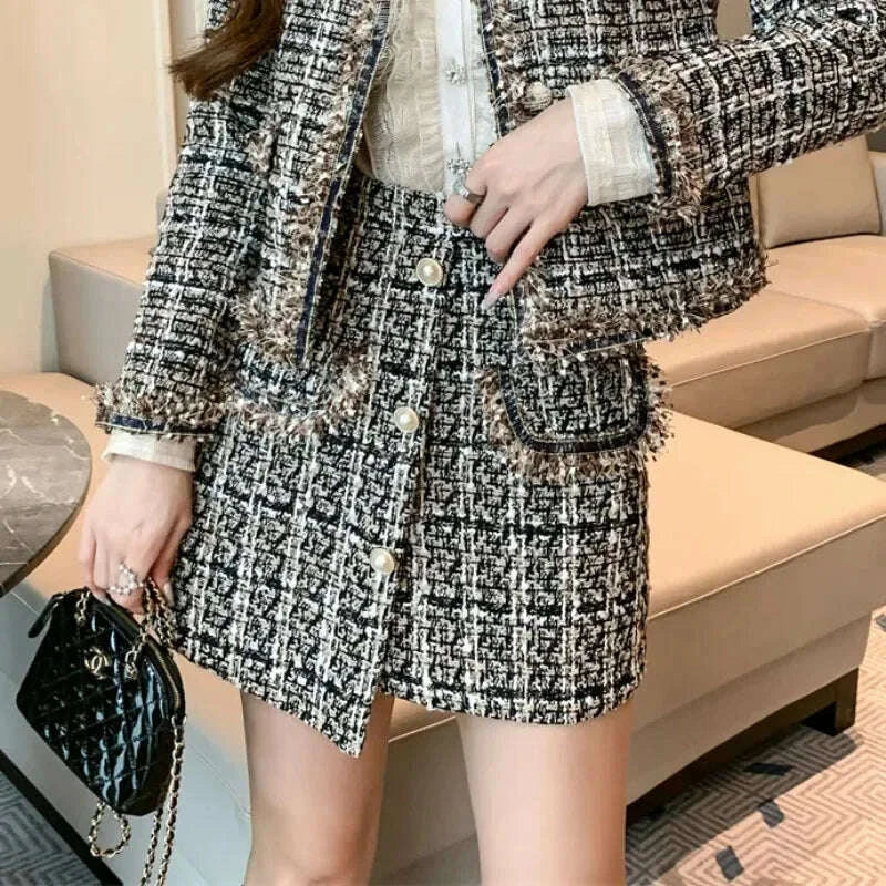 KIMLUD, 2025 Autumn Winter New Chic Two-Piece Skirt Women's Fashion Loose Burrs Elegant Sweet Tweed Jacket+Skirt Female Two-Piece Suit, KIMLUD Womens Clothes