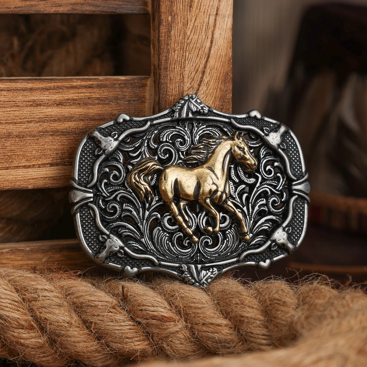 Belt Buckle – Western Cowboy Style – Horse Relief | KIMLUD