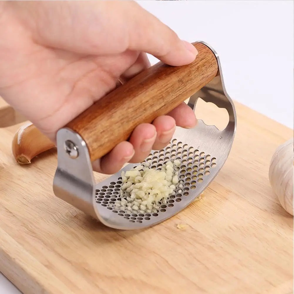 Garlic Press Stainless Steel Rocker Garlic Peeler Wooden Handle Garlic Presses Garlic Rocker Thickened Garlic Press Crusher