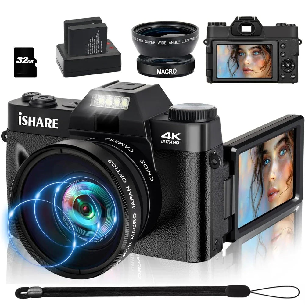 4K Digital Camera for Photography 48MP WiFi Auto Focus Livestream Video Camera 16X Digital Zoom YouTube Vlog Camera Flip Screen