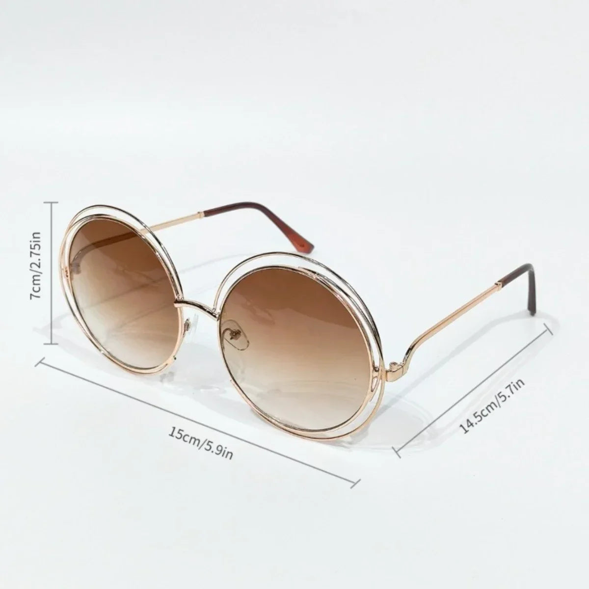 Metal Round Oversized Sunglasses With Gradient Lenses — Gold | KIMLUD