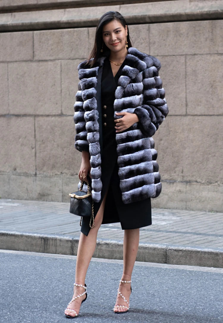 Women's fur coat winter warm mink coat casual mid-length thick hooded trench coat