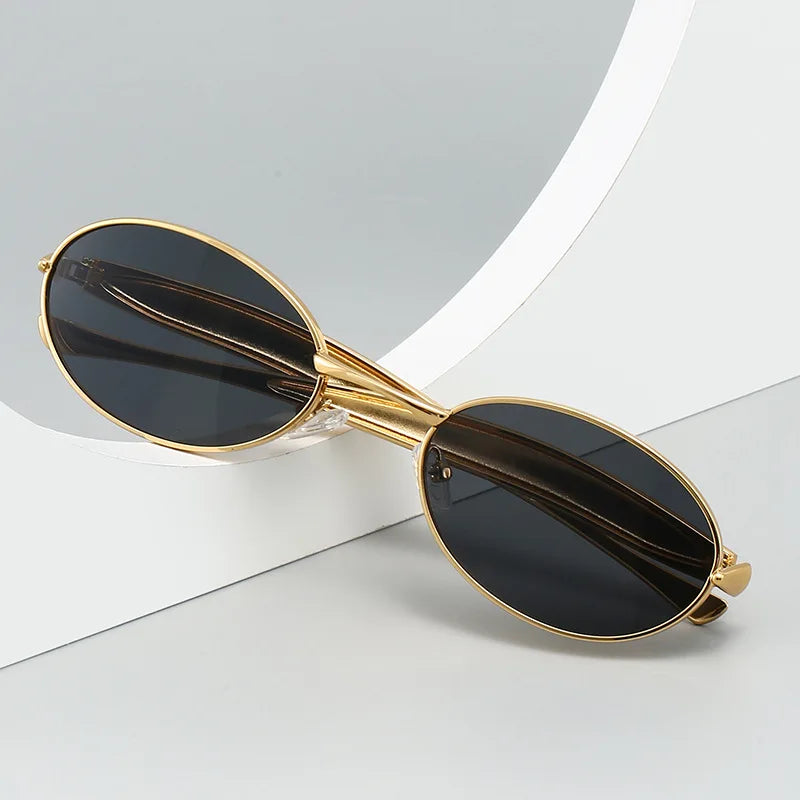 Metal Sunglasses Y2K Oval Small Frame — Colorful | KIMLUD