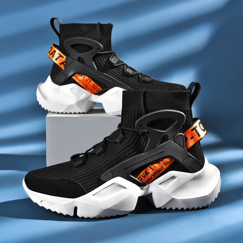 Men's High-Top Sneakers – Chunky Silhouette – White | KIMLUD