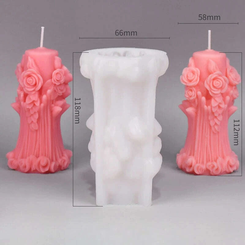 KIMLUD, Rose Pillar Candle Mold 3D Rose Flower Silicone Mold Handmade Bouquet of Flowers,Wedding Gift,Home Desktop Decor Mold, KIMLUD Womens Clothes