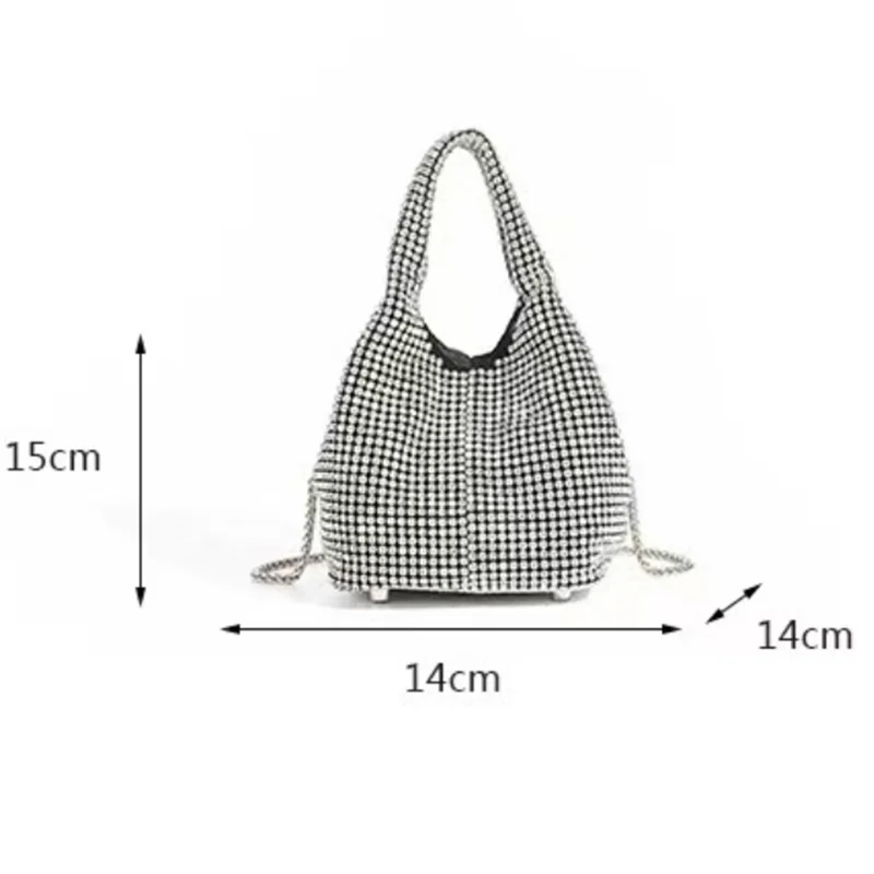 KIMLUD, Handle Rhinestones Evening clutch Bag Purses and handbag luxury Designer hobo shoulder bag Shiny Crystal Clutch purse bucket bag, KIMLUD Womens Clothes