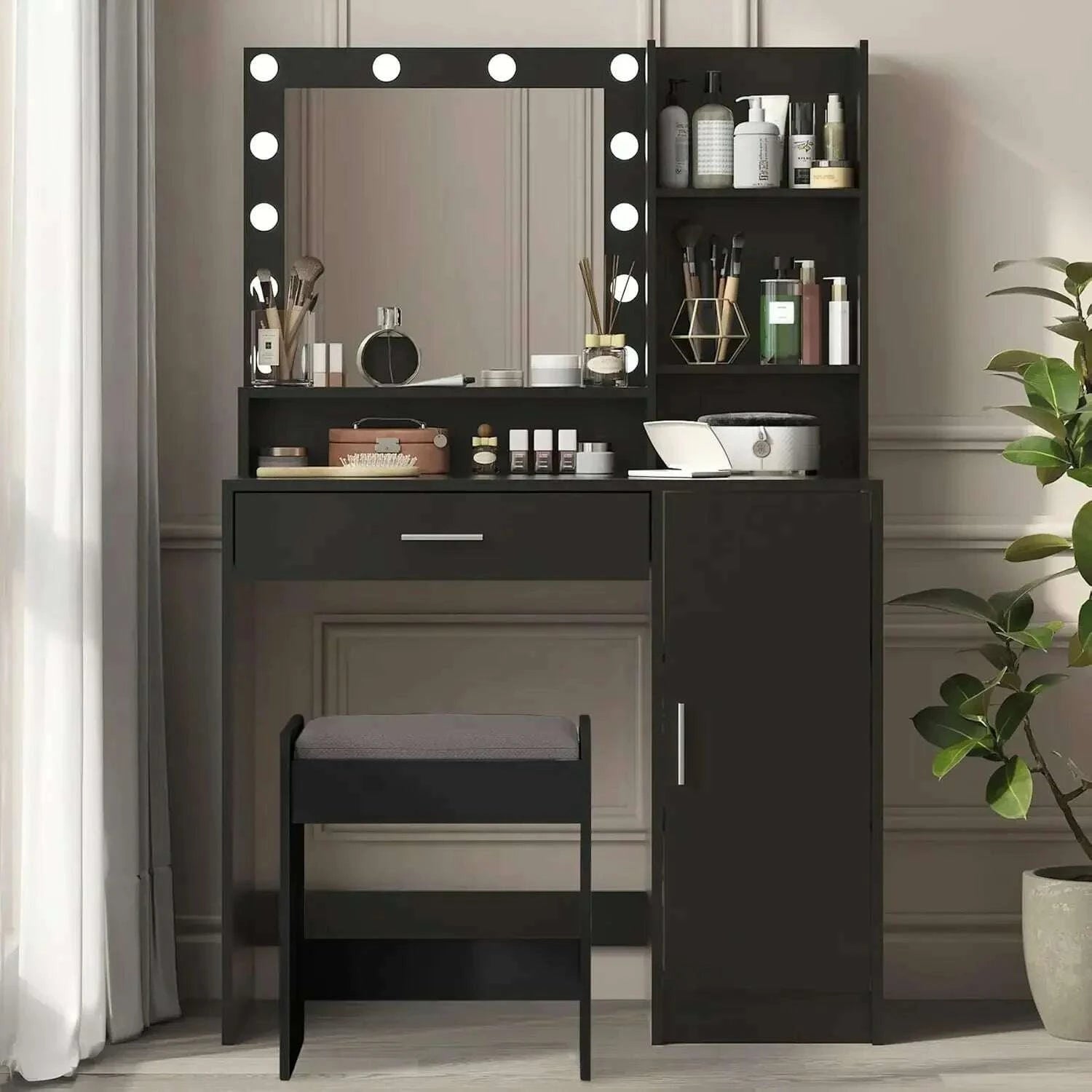 vanity-desk-with-mirror-light-large-drawer-three-level-storage-dresser-bedroom-dressing-table-black-with-stoolkimlud-womens-fashion-34600012