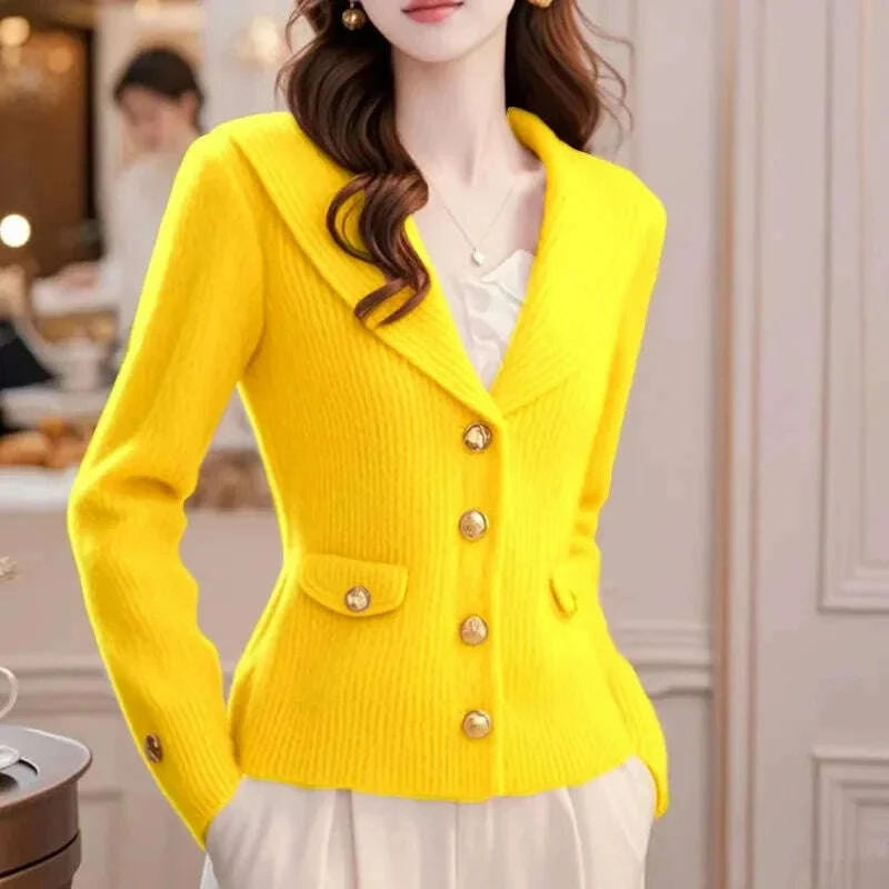 KIMLUD, Autumn/Winter Flip Collar Korean Women's Knitting Cardigan Sweater Jacket Long Sleeve Versatile Ladies Sweater Coat JJ407, KIMLUD Womens Clothes