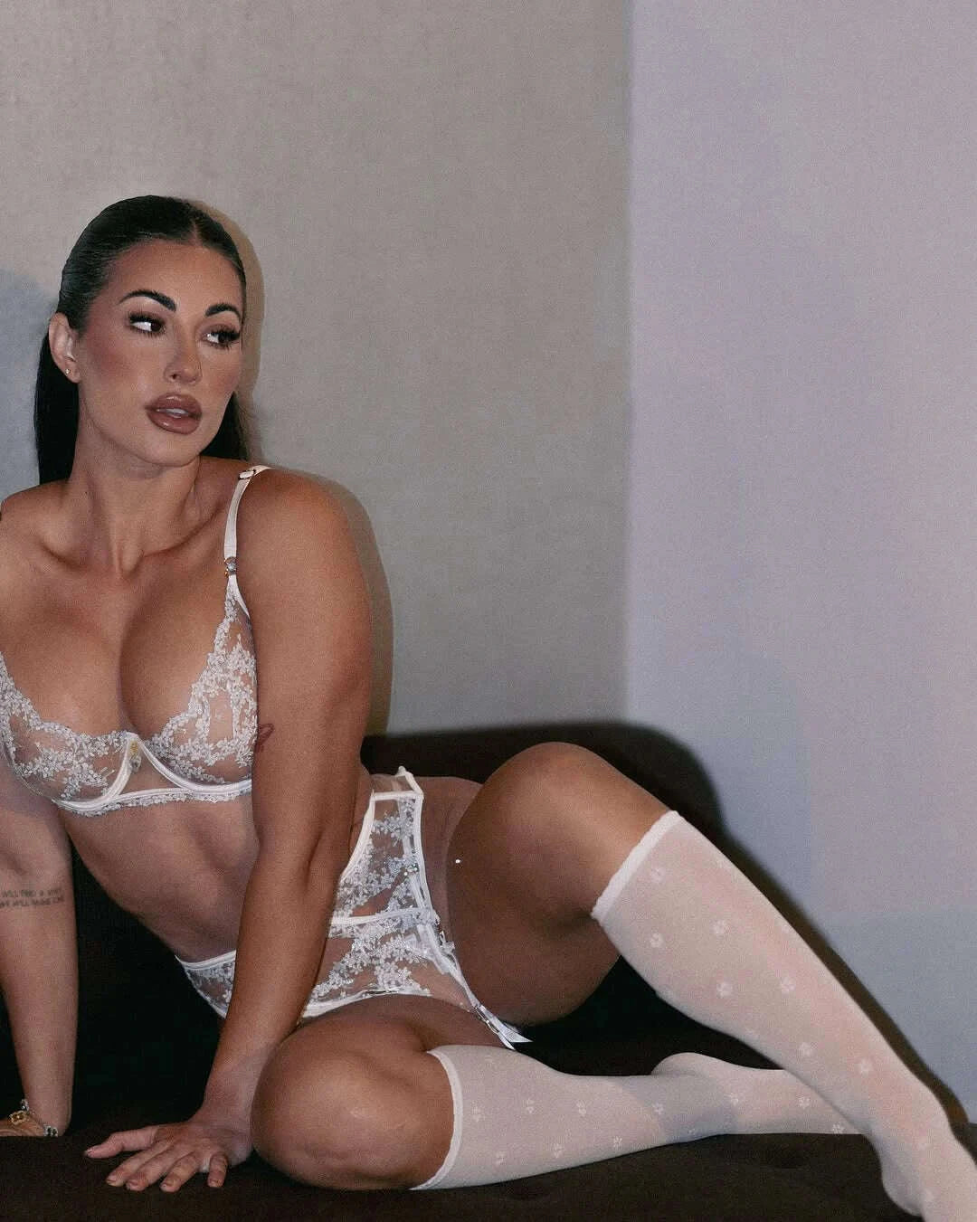 KIMLUD, Ellolace Willowy Lingerie Sexy Women Honey Floral Embroidered Bra Belt Thong 3PC Mesh Stockings Romantic Boudoir Wedding Outfit, KIMLUD Womens Clothes