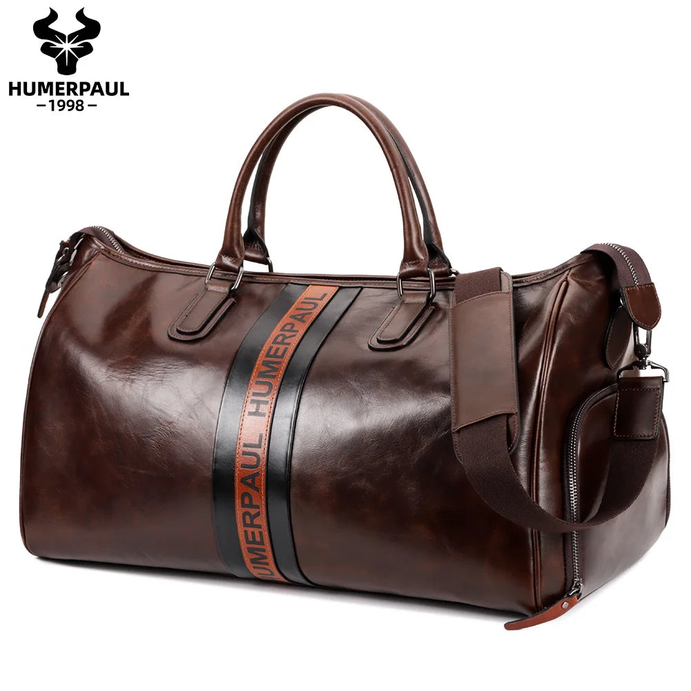 Suitcases Crazy Horse Leather Duffle — Brown | KIMLUD