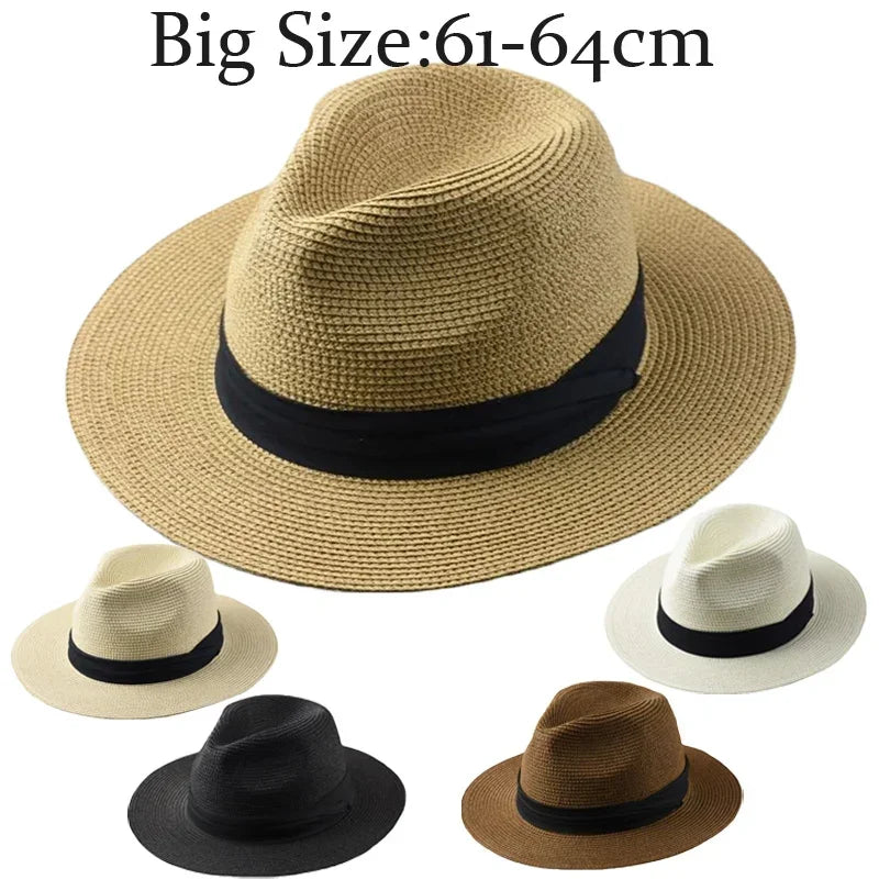 Panama Straw Hat Wide Brim Plus Size — Natural | KIMLUD