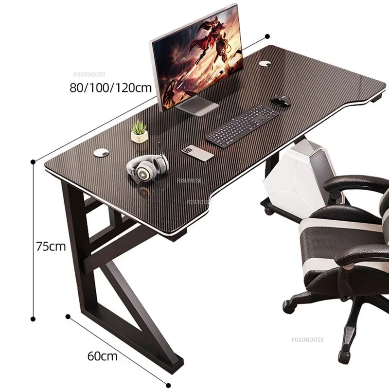 Metal Frame Modern Simple Office Desk Rectangular Work Surface With LED Edge — Black | KIMLUD