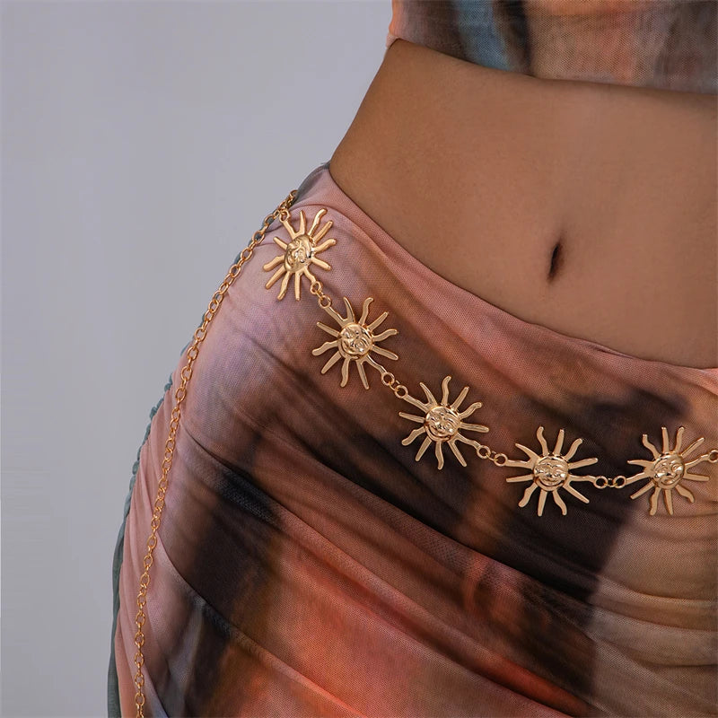 Ethnic Style Waist Chain Accessories Bohemia Versatile Belt Women's Dress High-end Waistband Retro Metal Star Sun Belly Chain