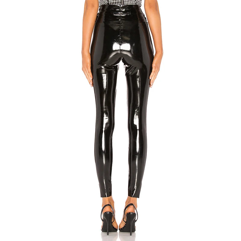 Women Shiny PU Leather White PVC Pants Slim 4XL Sexy Leggings Latex Stretchy High Waist Bodycon Pants Summer Skinny Trousers